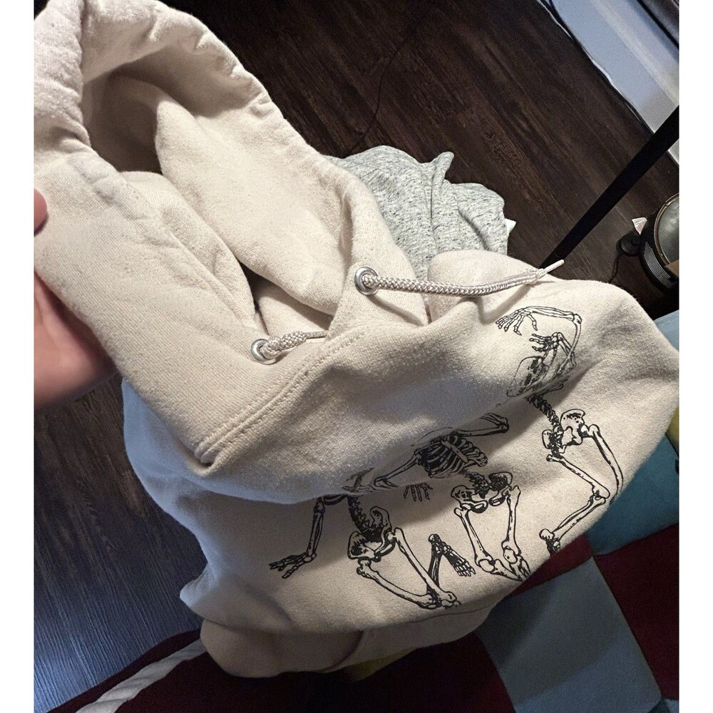Bowery Supply Skeleton Crew Hoodie Men’s L Beige Pullover Graphic Sweatshirt